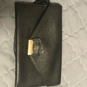 Black Leather Clutch with Gold Accent